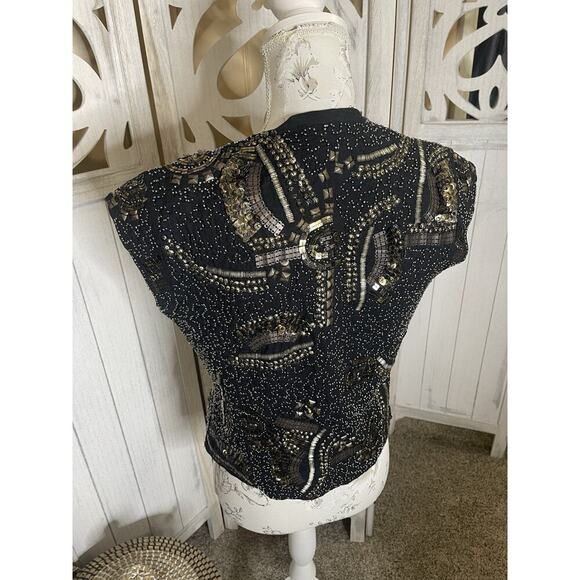 Hinge Womens Sequins Beaded Embellished Sleeveless Vest Metallic Size Small - Picture 3 of 6